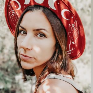 Rust boho hat with moon phases engraved